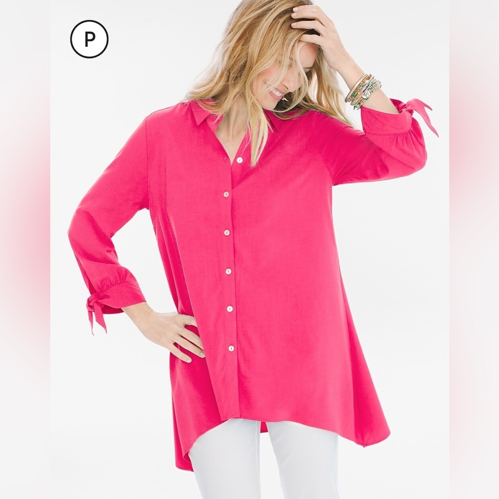 Chico’s Tie-Sleeve Slit-Hem Top.